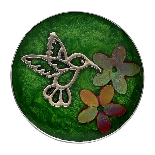 Anillo Circular Flores Colibrí Verde Metalizado