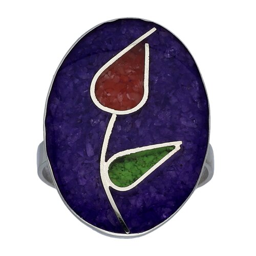 Anillo Flor Tulipán Piedra Picada Multicolor