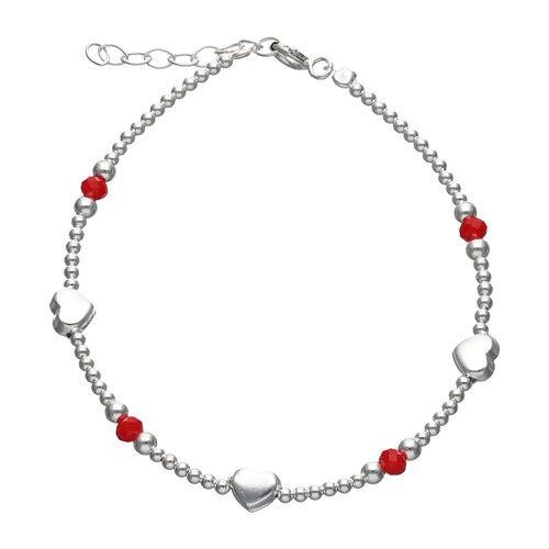 Pulsera Esferas Corazones Cristales Rojo