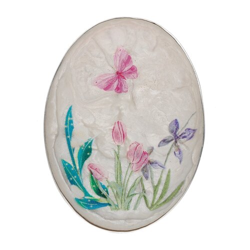 Colgante Ovalado Mariposas Flores Blanco Metalizado