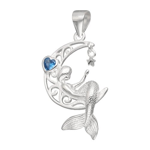 Colgante Media Luna Sirena Corazón Circón Agua Marina