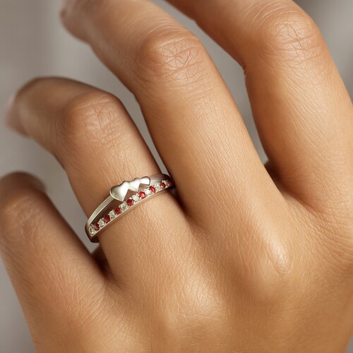 Anillo Cintillo Corazones Circones Granate Naranja