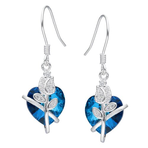 Aro Flor Tulipán Circones Corazón Hecho con Cristal Swarovski® Azul