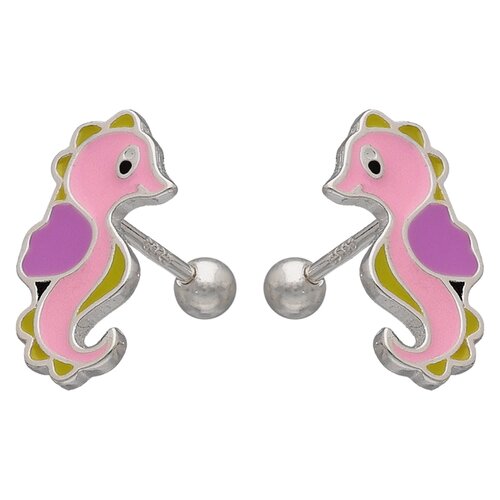 Aro con Tope Caballito de Mar Esmaltado Multicolor