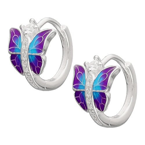 Argolla Huggie Mariposa Esmaltada Multicolor Circones 12 mm