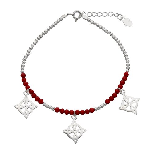 Pulsera Esferas Cristal Rojo Nudo de Brujas