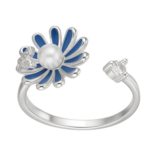 Anillo Ajustable Flor Esmaltada Perla Circones