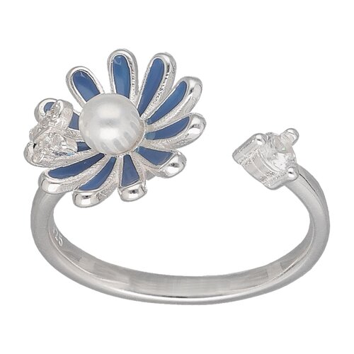Anillo Ajustable Flor Esmaltada Perla Circones