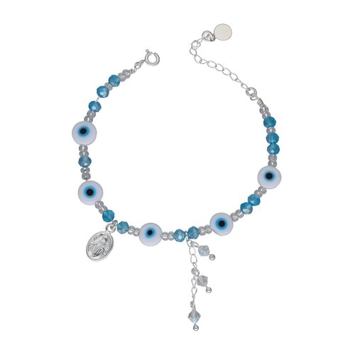 Pulsera Ojo Turco Cristales Celeste Virgen los Rayos Milagrosa