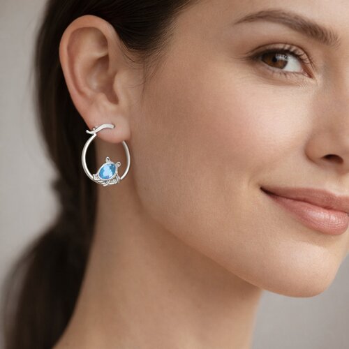 Argolla Tortuga Circón Agua Marina 13 mm