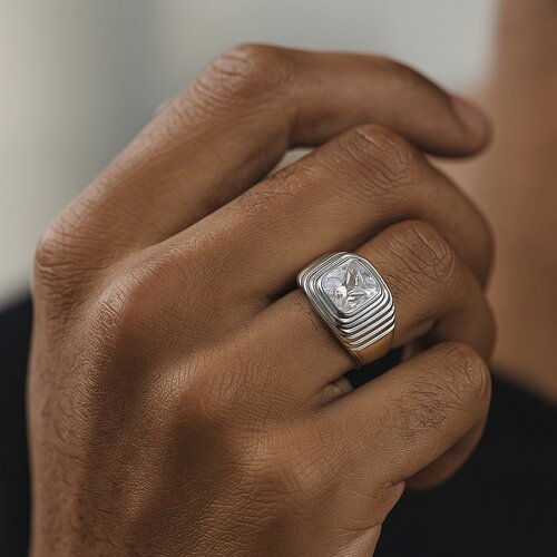 Anillo Sello Facetado Circón