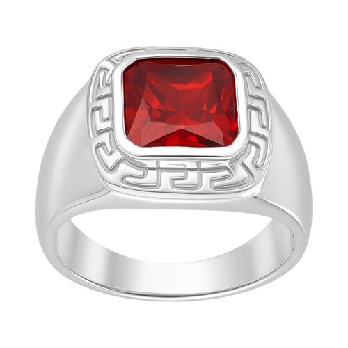 Anillo Sello Guarda Griega Circón Granate