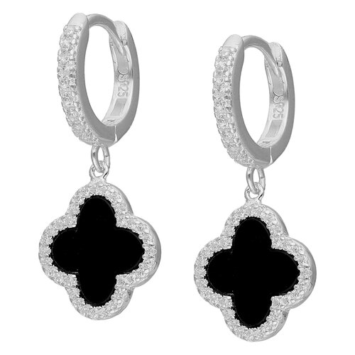 Argolla Huggie Trébol de la Suerte Ónix Circones 13 mm