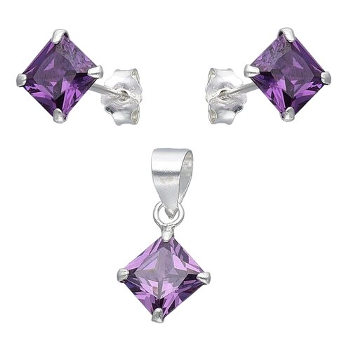 Conjunto Rombo Circón Amatista 6x6 mm