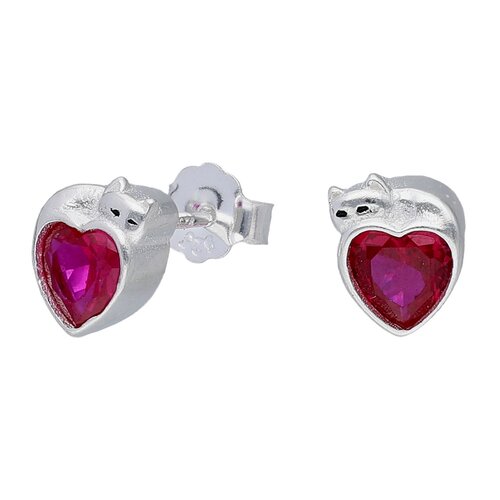 Aro Gatito Corazón Circón Fucsia