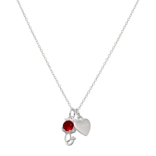 Collar Gatito Circón Rubí Corazón Love