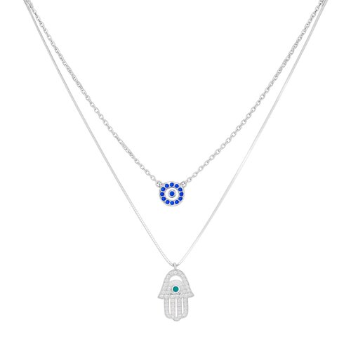 Collar Doble Circulo Mano de Fátima Circones Zafiro