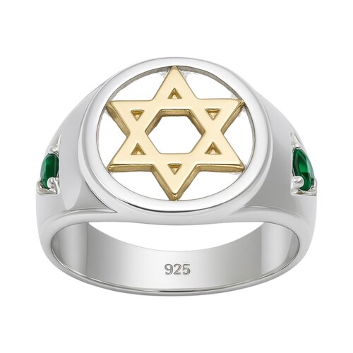 Anillo Sello Circones Esmeralda Estrella de David en Oro