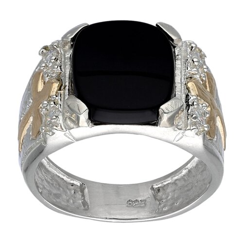 Anillo Sello Ónix Circones Cruz en Oro