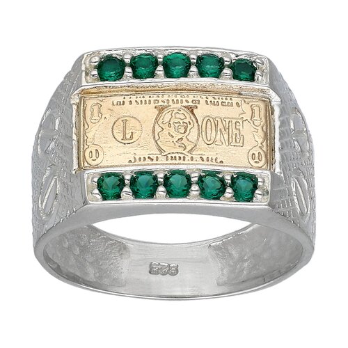 Anillo Sello Circones Esmeralda Billete 1 Dólar en Oro
