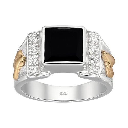 Anillo Sello Circón Ónix Caballo en Oro