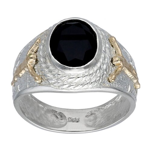 Anillo Sello Circón Ónix Cristo en Oro