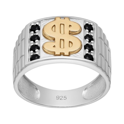 Anillo Sello Circones Ónix Símbolo Dólar en Oro