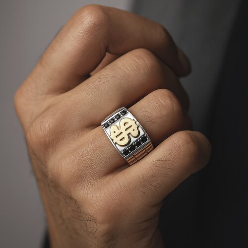 Anillo Sello Circones Ónix Símbolo Dólar en Oro