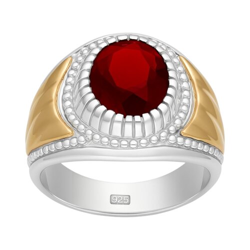 Anillo Sello Circón Rubí con Oro