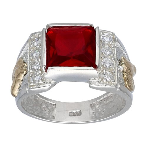 Anillo Sello Circón Rubí Caballo en Oro