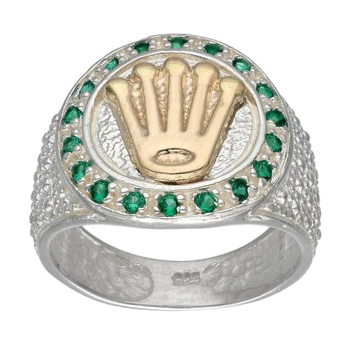 Anillo Sello Corona en Oro Circones Esmeralda