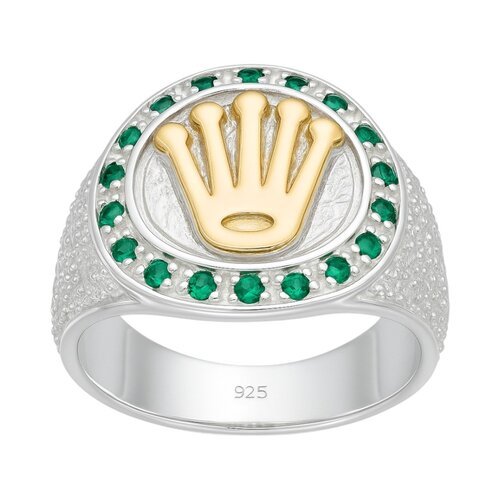 Anillo Sello Corona en Oro Circones Esmeralda