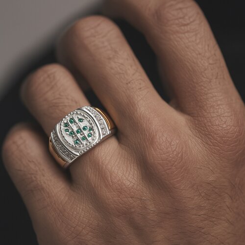 Anillo Sello Símbolo Dólar Circones Esmeralda con Oro