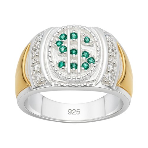 Anillo Sello Símbolo Dólar Circones Esmeralda con Oro