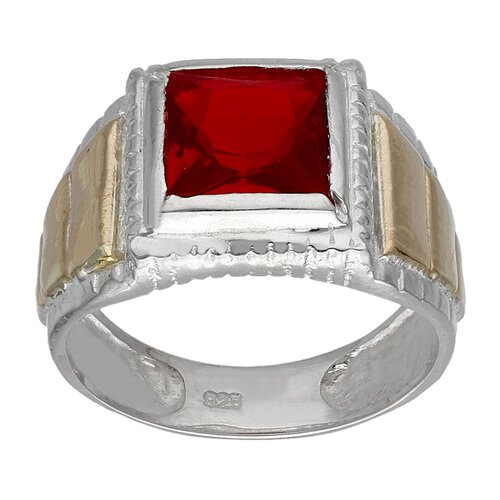 Anillo Sello Circón Rubí con Oro