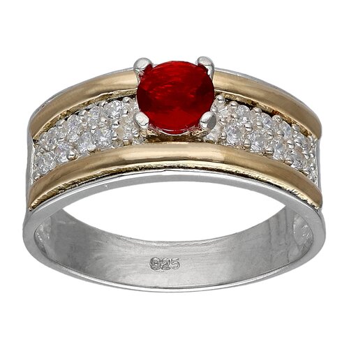 Anillo Circón Rubí Líneas en Oro