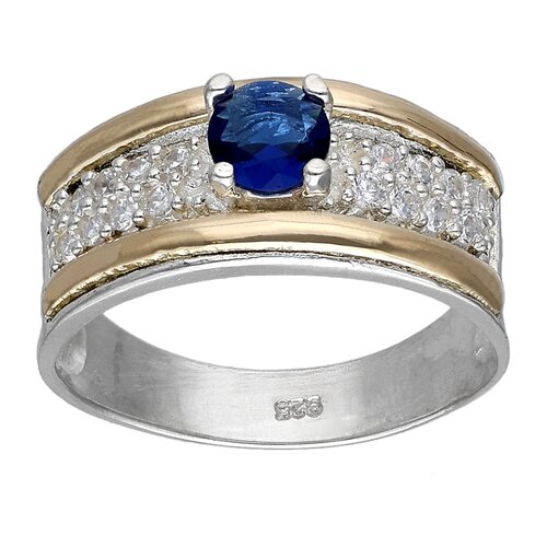 Anillo Circón Zafiro Líneas en Oro