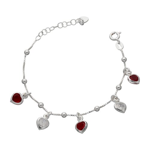 Pulsera Esferas Corazones Circones Rubí
