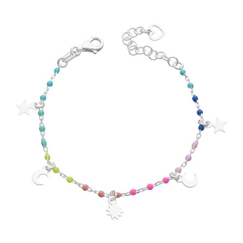 Pulsera Estrella Media Luna Sol Esferas Esmaltadas Multicolor 17 cm