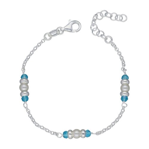 Pulsera Perlas Cristales Celeste 17 cm