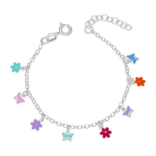 Pulsera Flores Mariposas Esmaltado Multicolor 16 cm