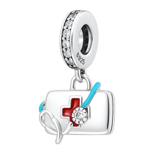 Colgante Charm Estetoscopio Cruz Roja Circón