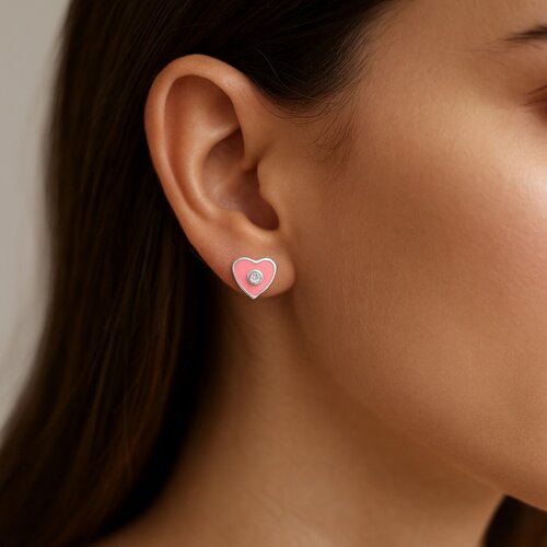 Aro con Tope Corazón Circón Esmaltado Rosado