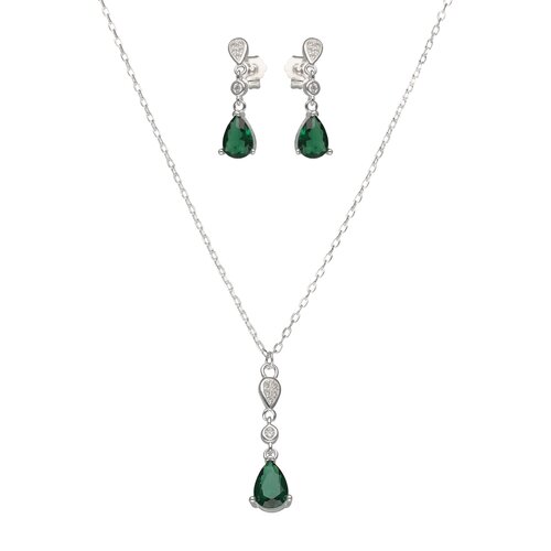 Set Collar y Aro Cascada Gota Circón Esmeralda