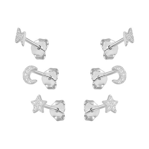 Set Aros Minimalista Media Luna Estrella Rayo Circones