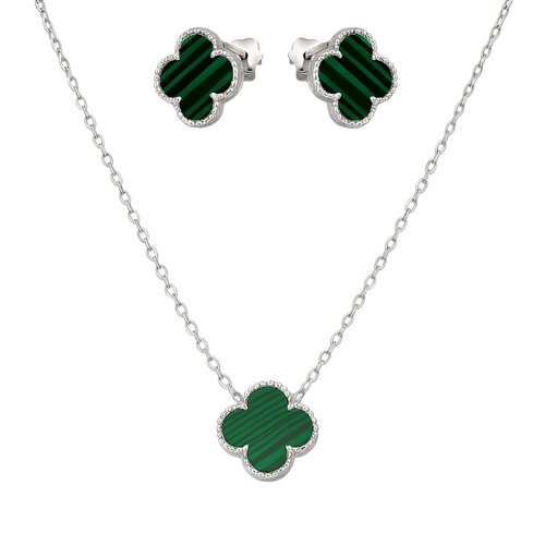 Set Collar y Aro Trébol de la Suerte Malaquita