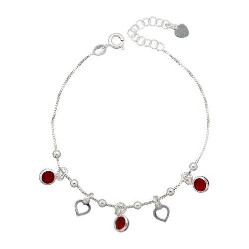 Pulsera Esferas Corazones Circones Rubí