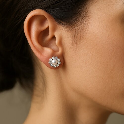 Aro Flor Perla Cristales Tornasol