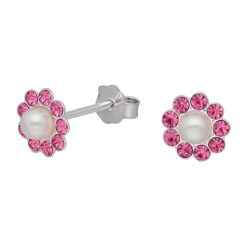 Aro Flor Perla Cristales Rosado