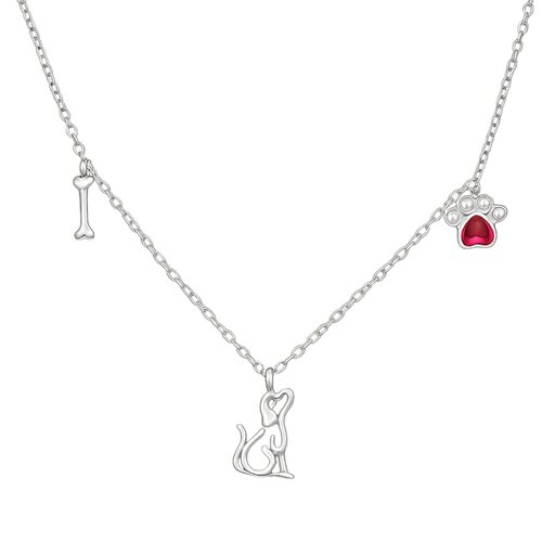 Collar Perrito Huesito Patita Corazón Circón Rubí